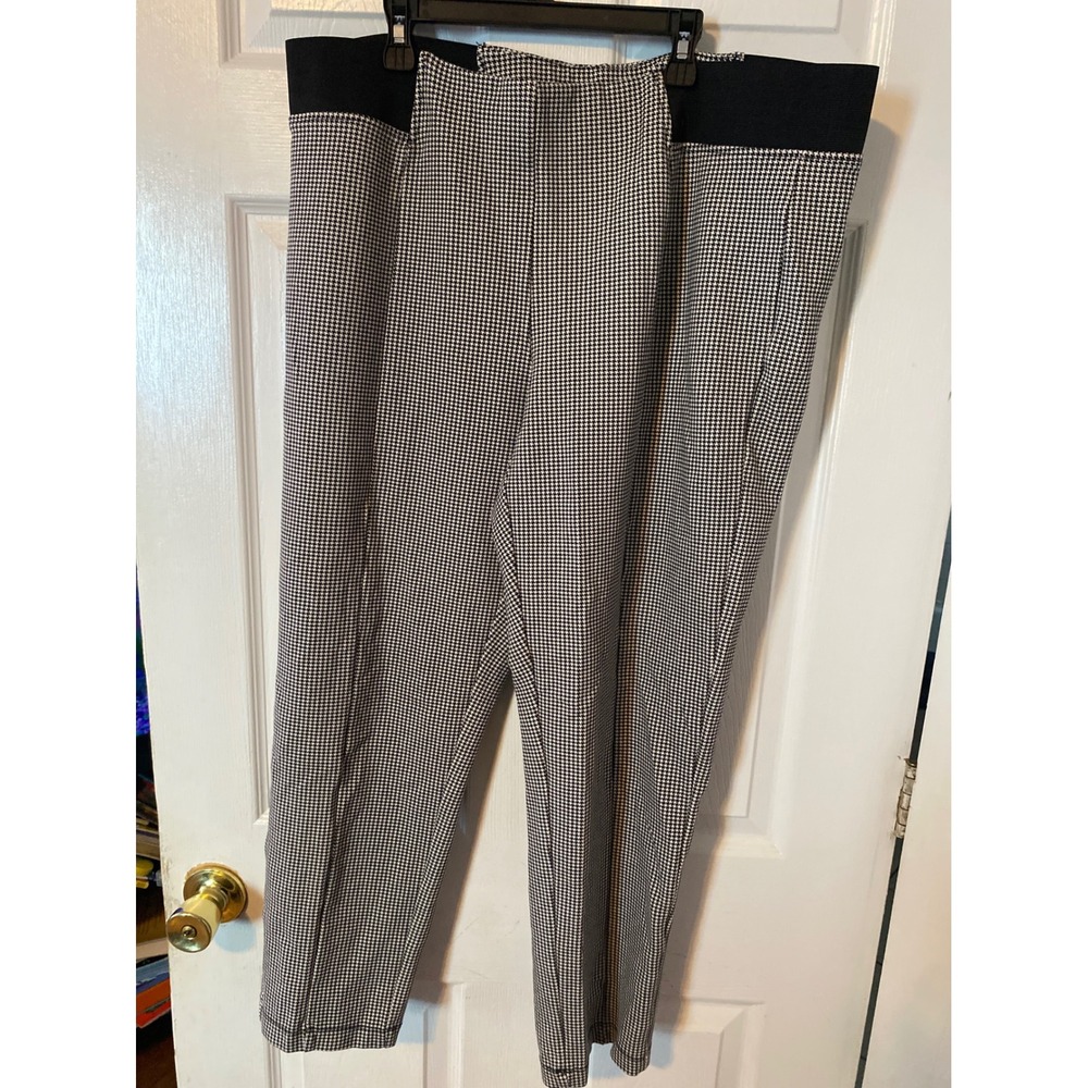 Terra & Sky Womens 1X 16W-18W Houndstooth Pull On AnklePants Black White Stretch